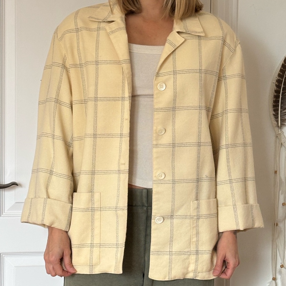Elegant Cream Plaid Blazer